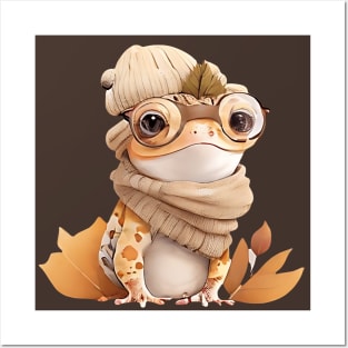 Cute Crested Gecko with Glasses and Winter Clothes Posters and Art